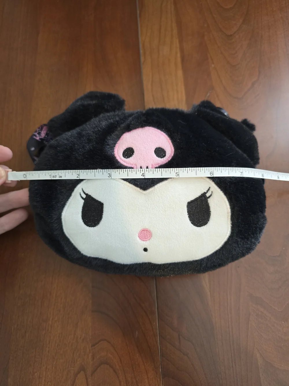 Kuromi Plush Crossbody Bag - Black with Pink Skull, NWOT